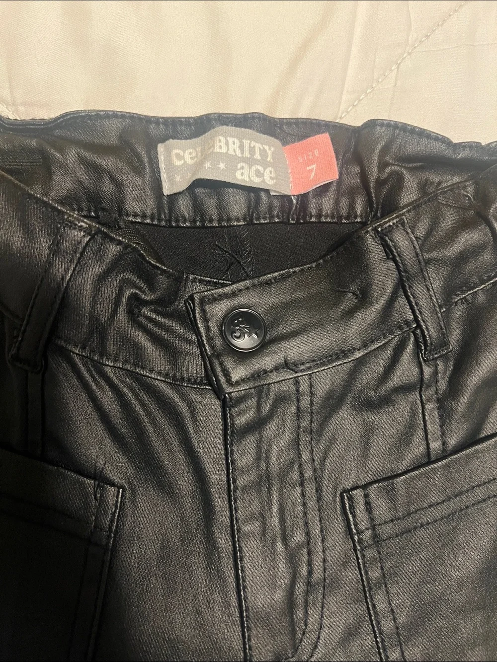 Celebrity Pink Black Faux Leather Cargo Pants